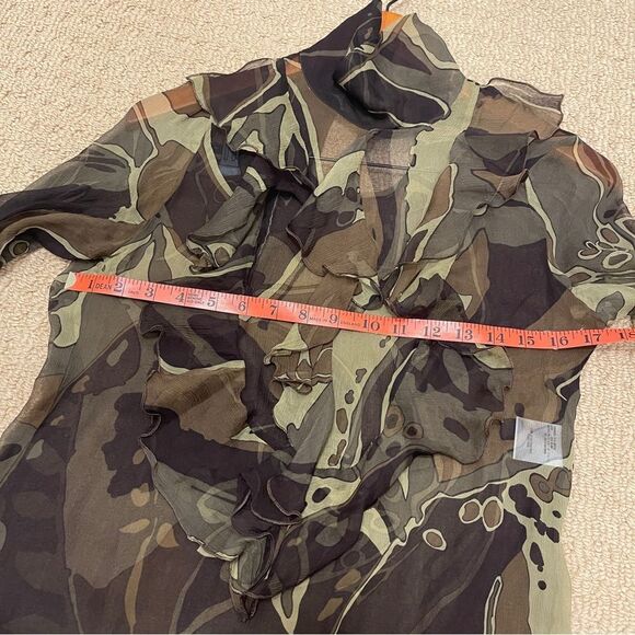 Escada Olive Multicolour 100% Silk Ruffle Blouse - EU 34 - Picture 15 of 16
